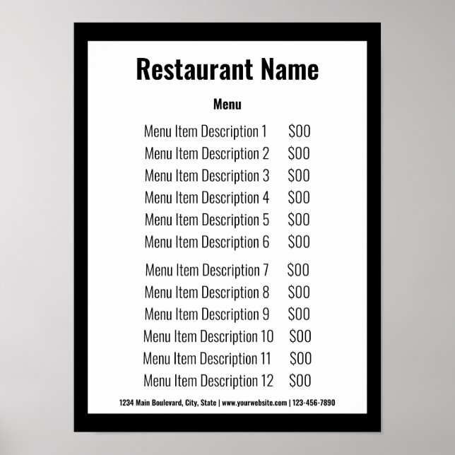 Menü "Business Black and White Restaurant Template Poster (Vorne)