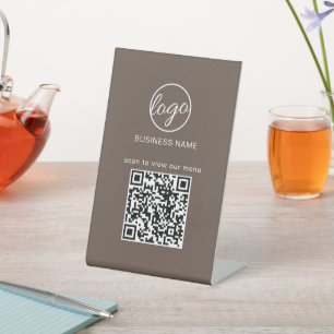 Menü "Business Logo" QR-Code braun Sockelschild