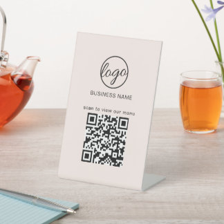 Menü "Business Logo" QR-Code Rosa Sockelschild