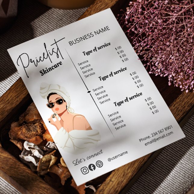 Menü "Business Service" der Preisliste (Esthetician Price List Business Service Menu Flyer)