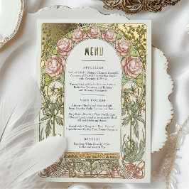 Menu Card Peonies Gold Art Nouveau Mucha Folieneinladung