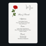 Menu Card-Red Rose Menükarte<br><div class="desc">This Menu Card template is shown on the basic paper in white with a lovely red rose print design. Script and standard text in a black color. Customize the names and menu items by clicking the customize or edit button, use the offered templates to change to your information. Stock Print...</div>