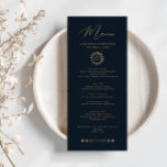 Menü "Celestial Sun and Moon" Menükarte<br><div class="desc">Diese einzigartige, individuell anpassbare Hochzeitsmenu-Karte, die sich mit unseren Celestial Mystic Collection abstimmen lässt, verfügt über prächtige goldene Himmelselemente auf dunklem Marinestützpunkt. Für eine erweiterte Anpassung dieses Designs, z.B. das Ändern des Layouts, des Schriftartes oder der Textgröße, klicken Sie bitte auf den obigen Button "KENNEN". Bitte kontaktieren Sie mich für...</div>