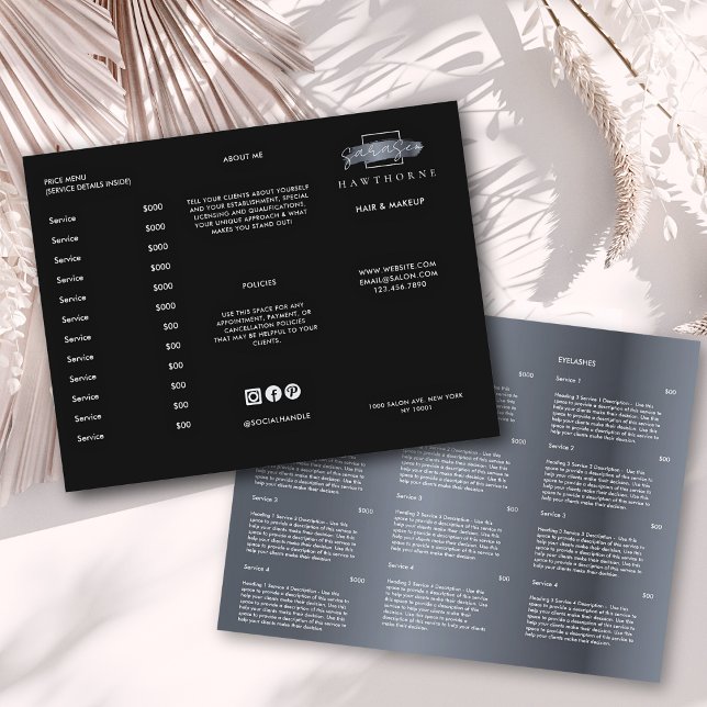 Menü "Chic Brush Stroke Salon Price List Services (Von Creator hochgeladen)