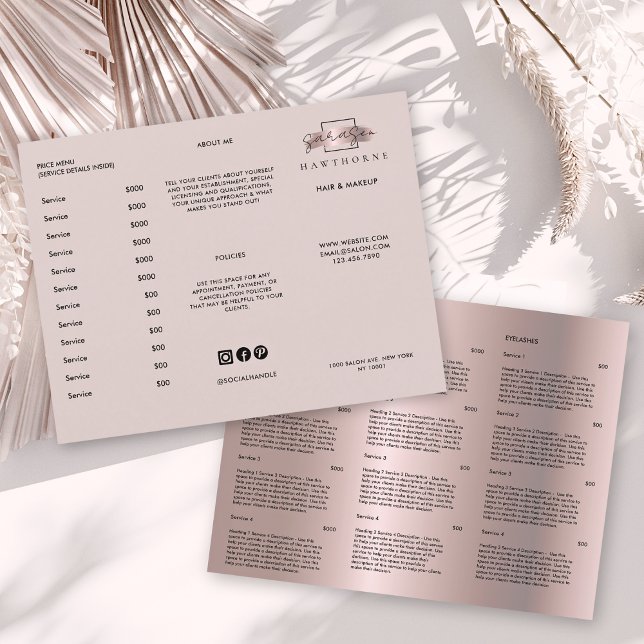 Menü "Chic Brush Stroke Salon Price List Services (Von Creator hochgeladen)