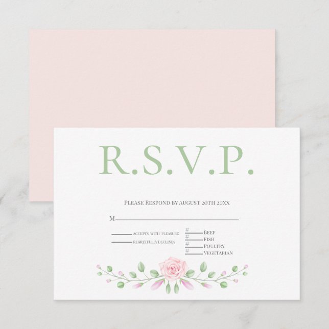 Menü Choice UAWG - Rosa Blush Bloral Akzent RSVP Karte (Vorne/Hinten)