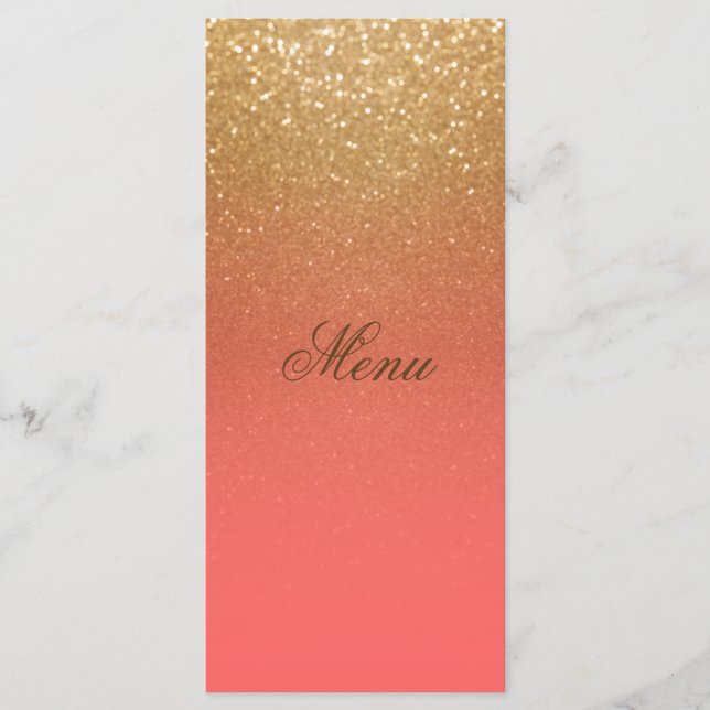 Menü "Coral and Gold Glitzer" Menükarte (Vorderseite)