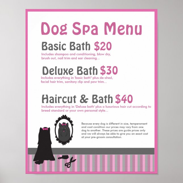 Menü "Dog Grooming Wellness-Center" - Anpassbar Poster (Vorne)