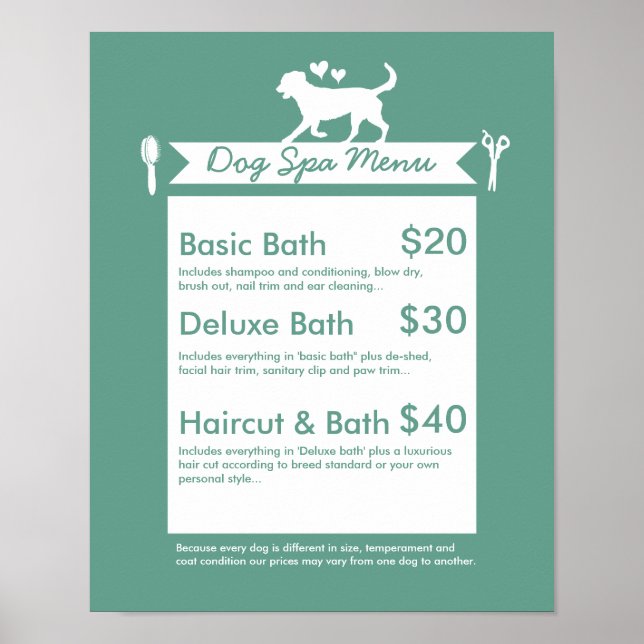 Menü "Dog Grooming Wellness-Center" - Anpassbar Poster (Vorne)