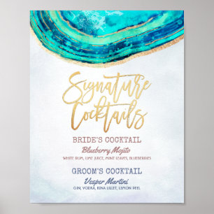 Menü "Drink" für Hochzeiten Aquamarin Gold Agate G Poster