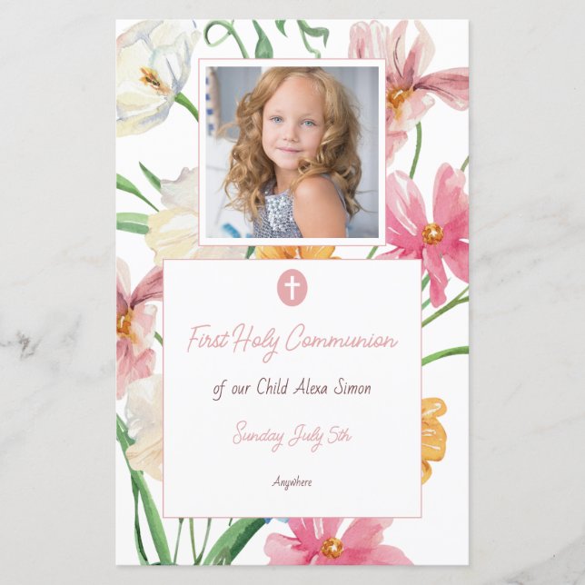 Menü "Floral First Holy Communion Foto" (Vorderseite)