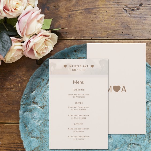 Menü für das Hochzeitspaar Monogram (Wedding Couple Monogram Menu (front and back))