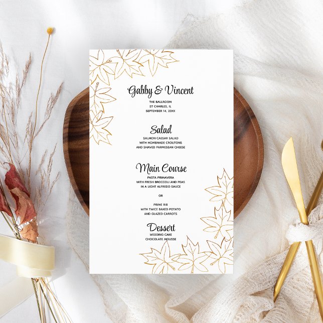 Menü für die Hochzeit von Ahornblättern im Herbst (Fall in love with this autumn leaves wedding menu.)