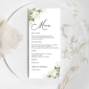 Menü für die Hochzeitsfeier "White Roses" Menükarte