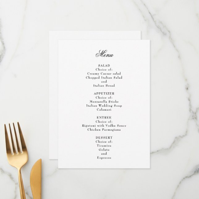 Menü für feierliche Hochzeiten Menükarte (Vorderseite/Rückseite Beispiel)