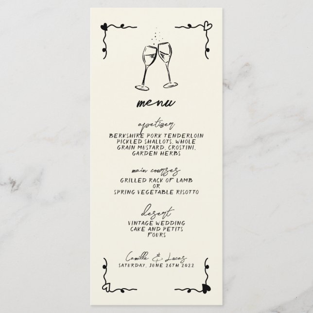 Menü für handgeschriebene whimsical Wedding Menükarte (Vorderseite)