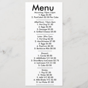 Menü für resturant menükarte