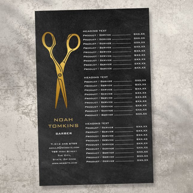 Menü "Gold Scissors Barber Chalkboard Service" (Gold Scissors Barber Chalkboard Service Menu Flyer)