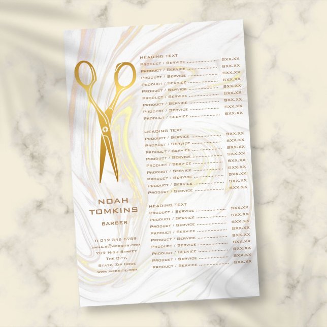 Menü "Gold Scissors Barber Marble Service" (Gold Scissors Barber Marble Service Menu Flyer)