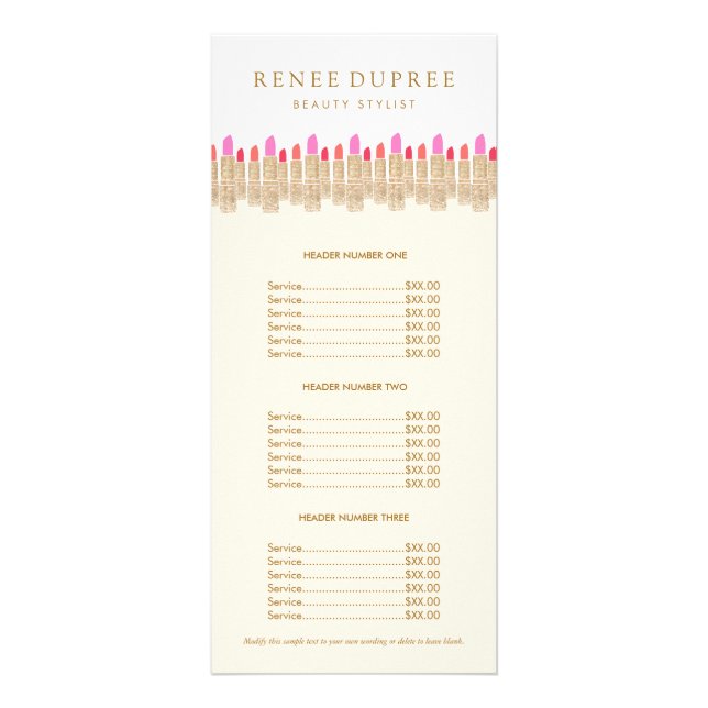 Menü "Gold Sequel Lipstick Makeup Artist Price Lis (Vorne)