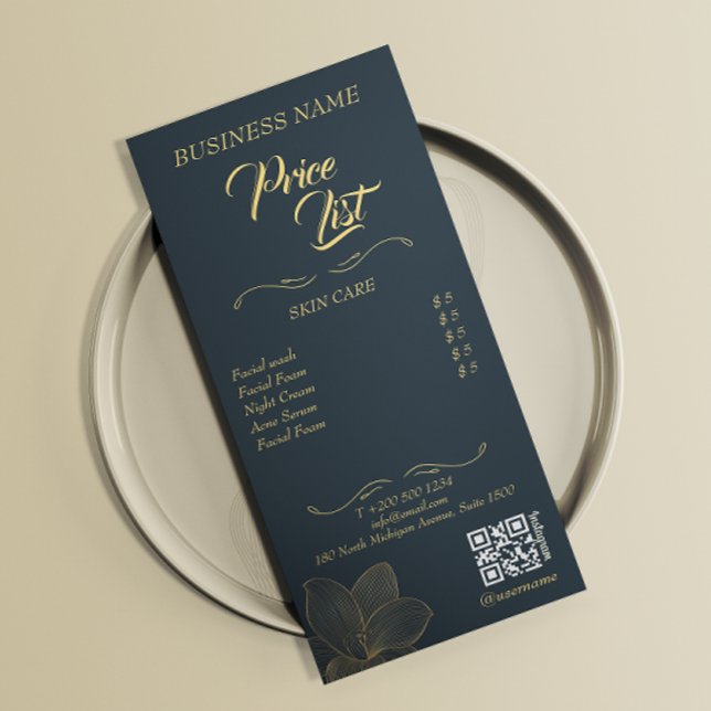 Menü "Goldene Details Qr Code" (Esthetician Price List Menu Golden Details Qr Code)