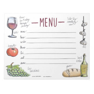 Menü "Gourmet Weekend Dinner" Wichtiges Notepad Notizblock