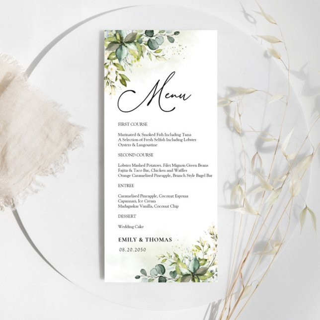 Menü "Greenery Brautparty" Menükarte (Von Creator hochgeladen)