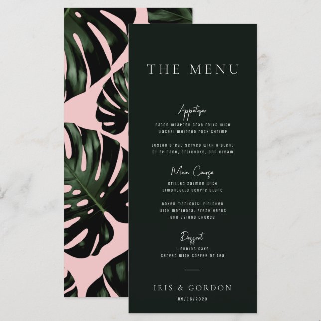 Menü "Grüne Hochzeit in Urlaubsort" im tropischen  Menükarte (Vorne/Hinten)