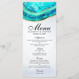 Menü Hochzeit Chic Watercolor Aquamarin Gold Agate Menükarte