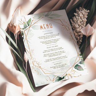 Menü Hochzeit Grün & Gold Geometrisch Einladung