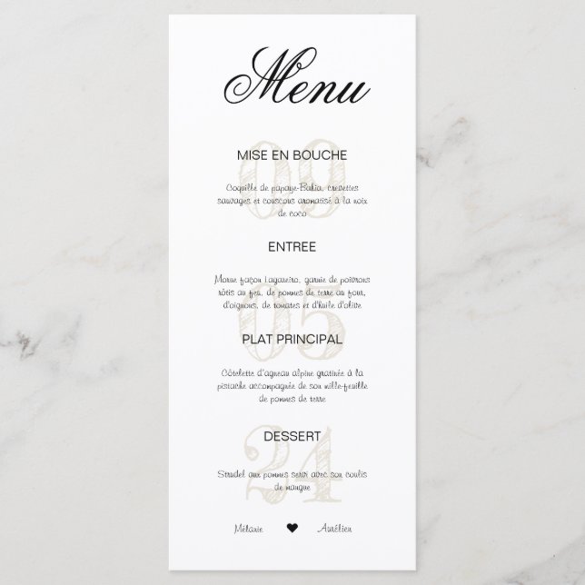 Menu Hochzeit Menükarte (Vorderseite)
