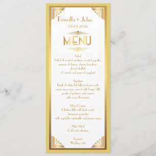 Menü-Hochzeit, Menüsitzung, großes Gatsby, Weiß, Menükarte