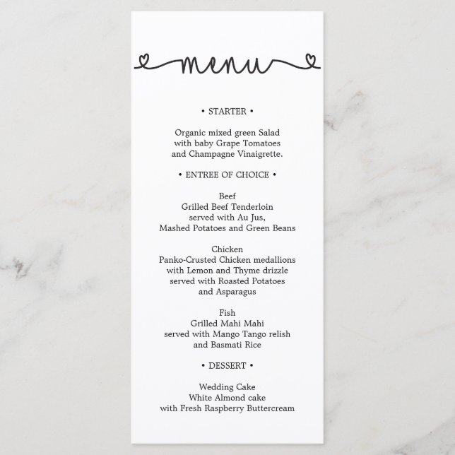 Menü Hochzeiten - Brautparty - Herz Menükarte (Vorderseite)