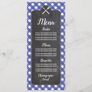 Menü-Hochzeits-Karten-blaue Gingham-Kreide GRILLEN Menükarte