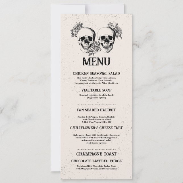 Menü Hochzeitsempfang Rustikale Skulls Rose Menus Einladung (Vorderseite)