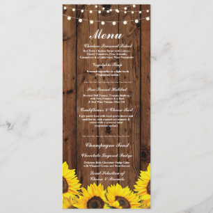 Menü Hochzeitsempfang Rustikales Holz Sonnenblumen Einladung