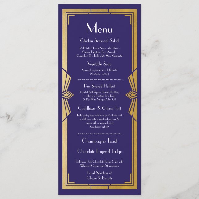 Menü Hochzeitsempfehlung Rustikal Art Déco der Mar Menükarte (Vorderseite)