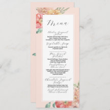 Menü Hochzeitsommer Florals Wasserfarbe Empfang