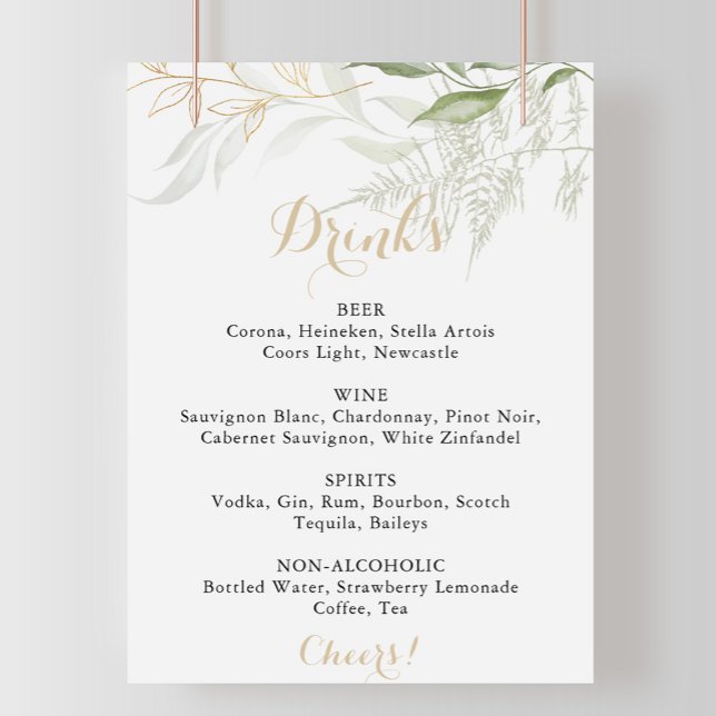Menü "Hochzeittränke" Gold Green Foliage Poster (Von Creator hochgeladen)
