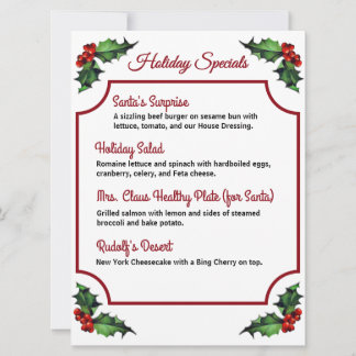 Menü "Holiday Specials" zum Download Feiertagskarte