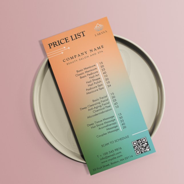 Menü "Holografic Gradient Price List" (Esthetician Holographic Gradient Price List Menu)