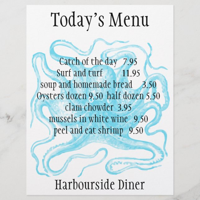 Menü im Meeresfrüchte-Restaurant (Vorderseite)