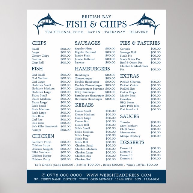 Menü im Restaurant "Fish & Chip" Poster (Vorne)