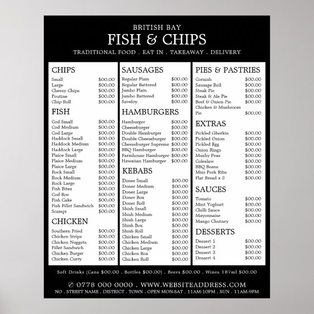 Menü im Restaurant "Fish & Chip" Poster (Vorne)