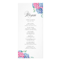 Menü-Karte für Aquarelle, Rosa und Blau-Hydrangeas