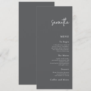 Menü-Karte für Hochzeiten mit Gast, grau Einladung