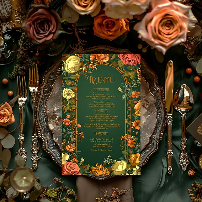 Menü-Karte für verzauberte Herbsthochzeiten - Drui (Druid Hills Woodland Floral Wedding Menu)