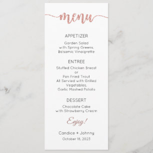 Menü Karte, Hochzeitsmenü, Abendessen, Mittagessen Menükarte