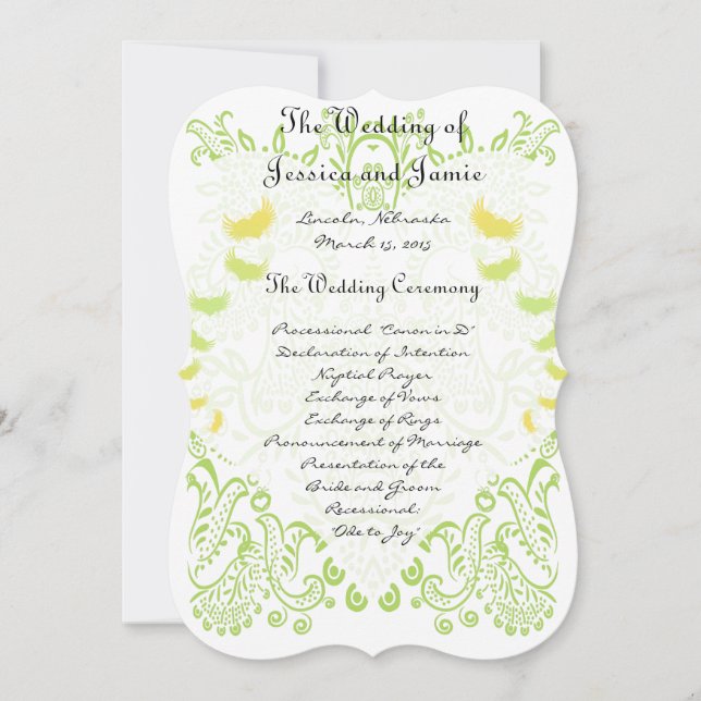Menü "Lime Green Whimisical Bird Wedding" Einladung (Vorderseite)