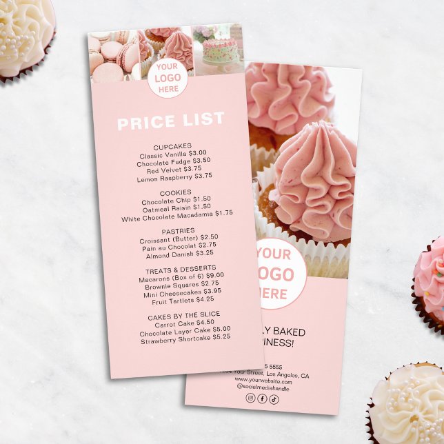 Menü "Menü" der Bäckerpreisliste Benutzerdefiniert (Bakery Price List Menu Custom Logo Pink)